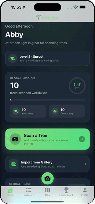 Treelyon app home screen