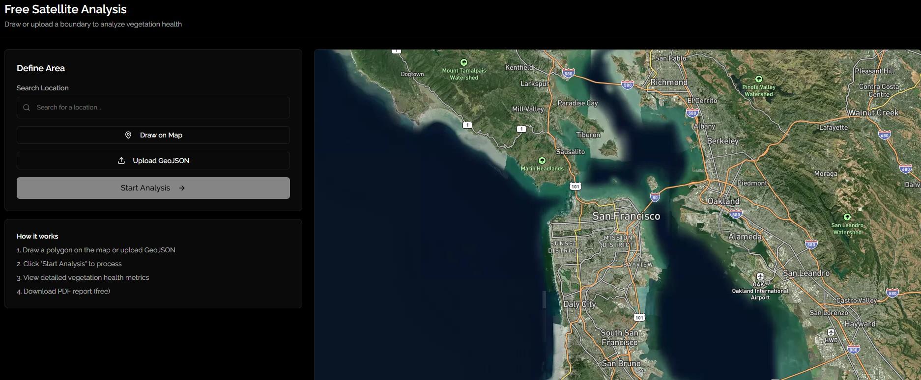 Treelyon satellite analysis tool on a map interface